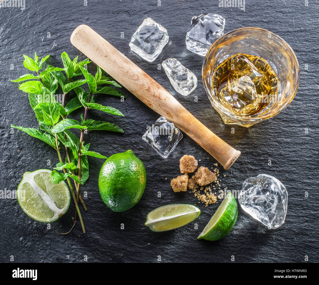 Mojito cocktail ingredients. Top view Stock Photo Alamy
