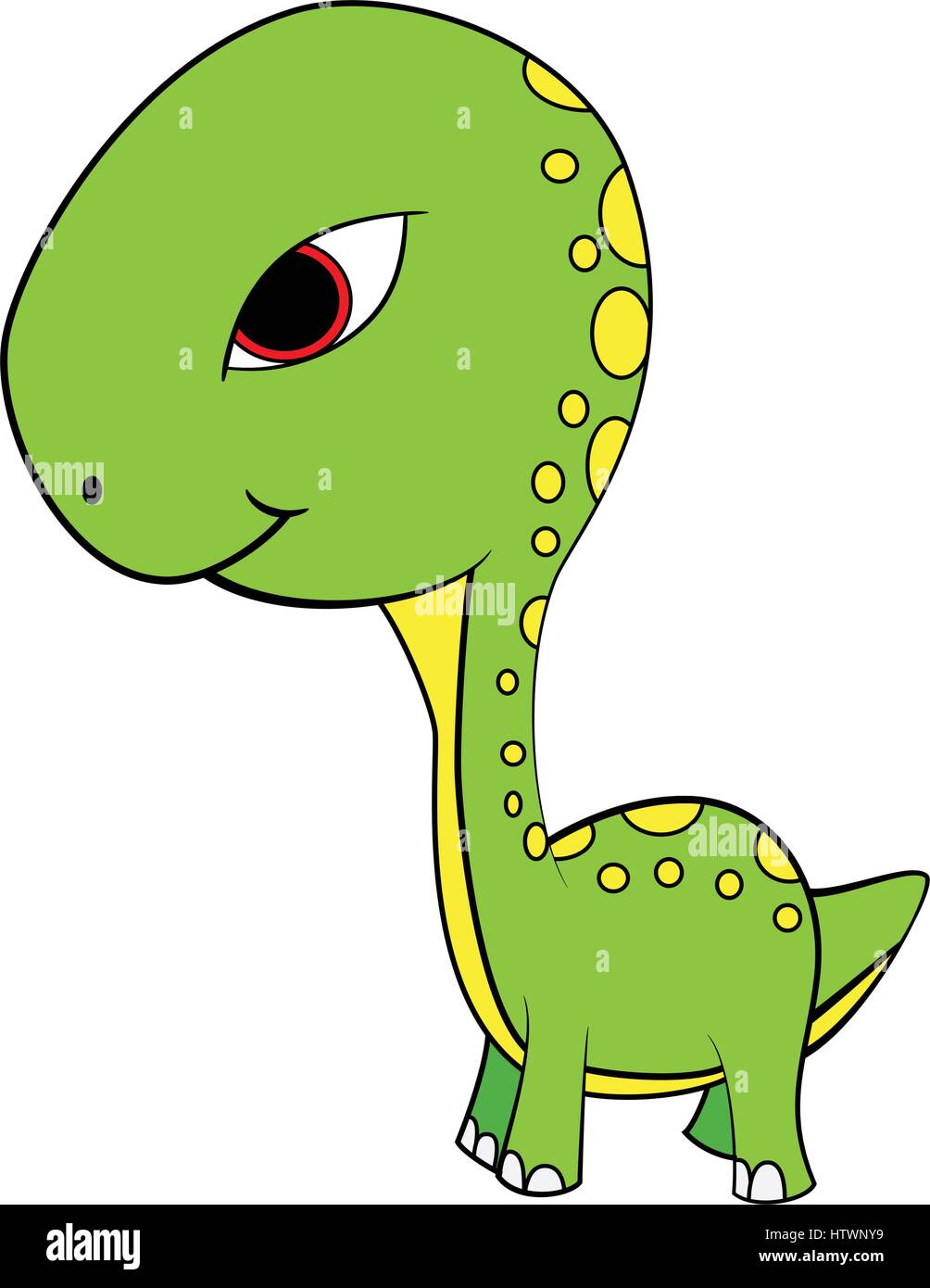 Illustration of Cute Cartoon of Green Baby Brontosaurus Dinosaur. Vector EPS8 . Stock Vector