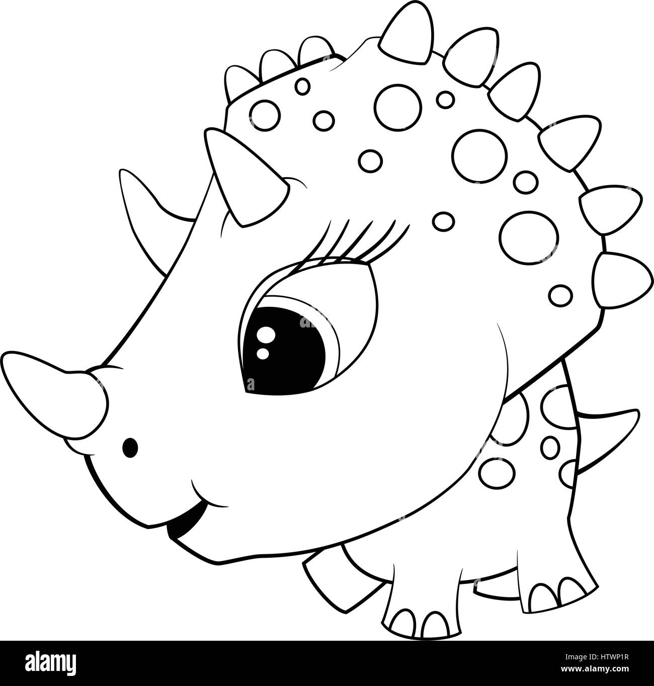 Illustration of Cute Cartoon Blue Baby Triceratops Dinosaur. Vector EPS 8. Stock Vector