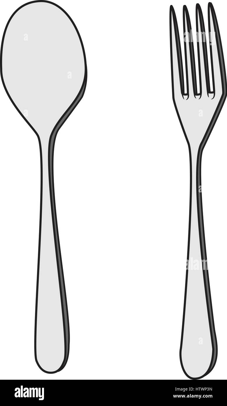 Illustration of Isolated Fork and Spoon Cartoon Drawing. Vector EPS 8 Stock  Vector Image & Art - Alamy