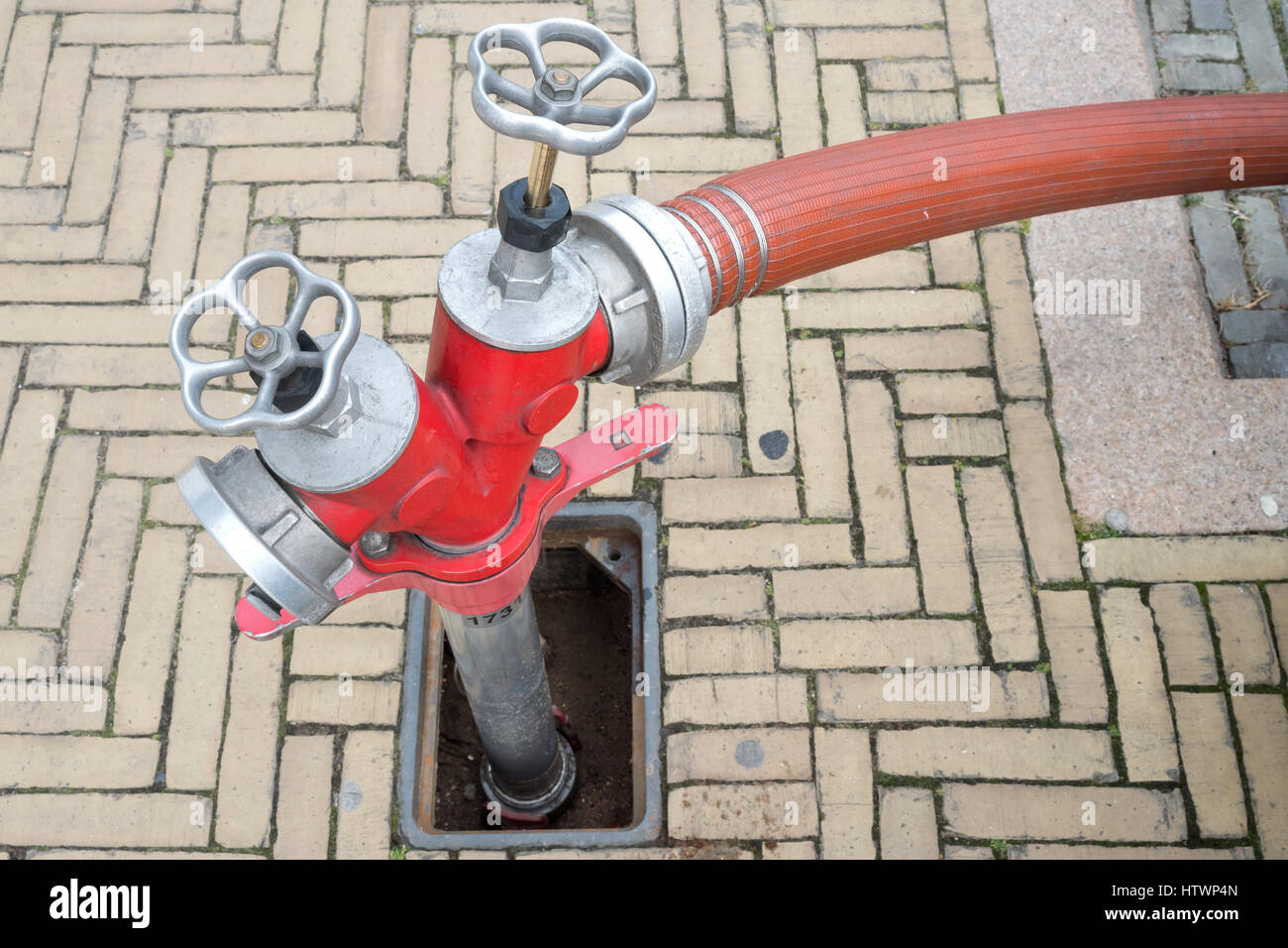 underground hydrant with Storz hose connections Stock Photo