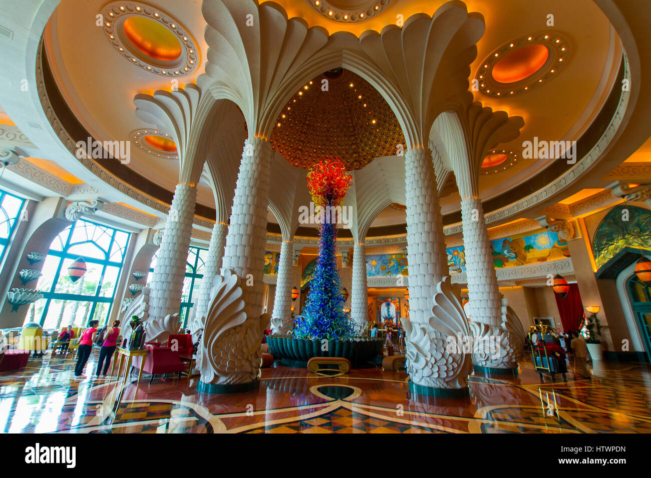 Entrance Hall. Atlantis, The Palm Hotel. Palm Jumeirah. Dubai city.  Dubai. United Arab Emirates. Stock Photo