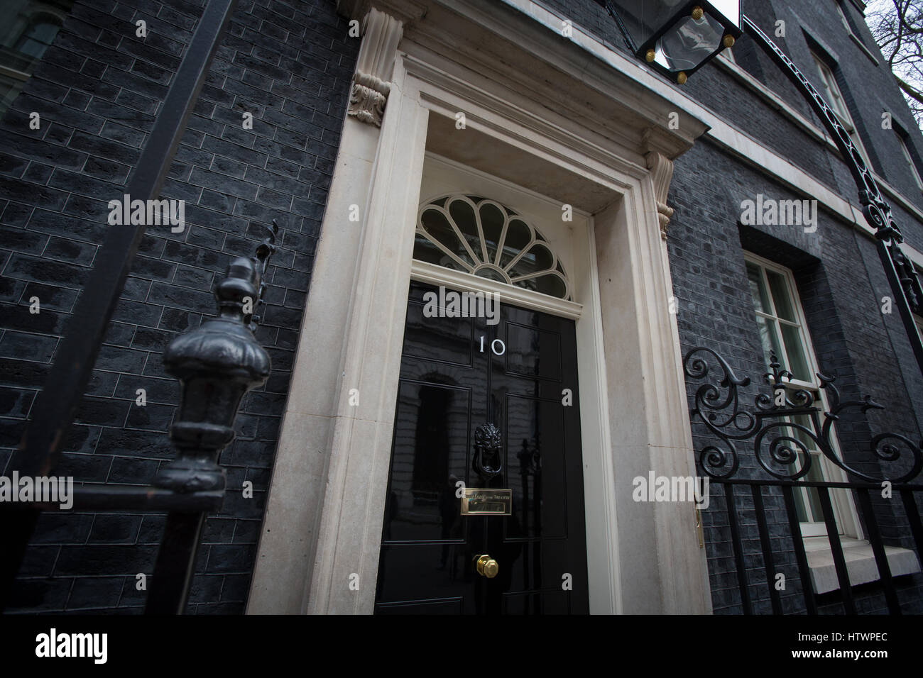 The door at No. 10 Downing Street, London, England. Home to the British Prime Minister. Stock Photo