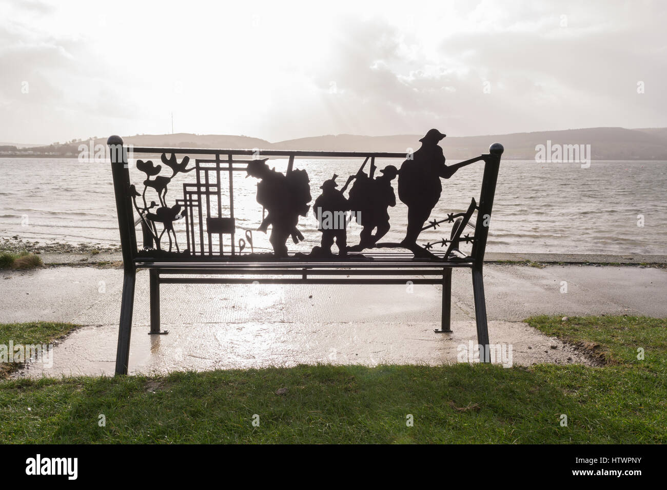 Remembrance bench for armed forces overlooking the Firth of Clyde, Helensburgh, Scotland, UK Stock Photo
