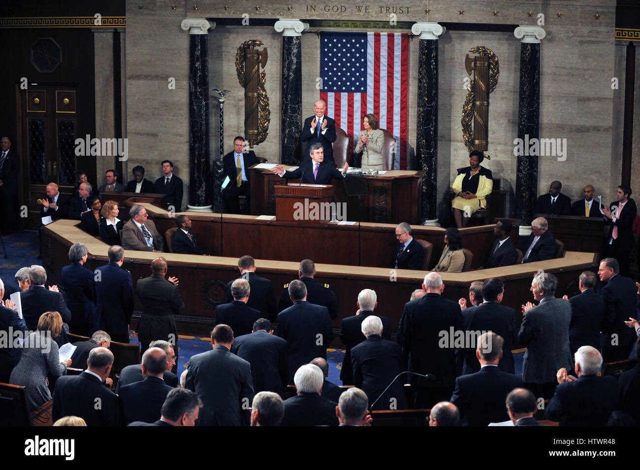 Washington, DC - March 4, 2009 -- The Right Honorable Gordon Brown, M.P., Prime Minister of the United Kingdom, addresses a Joint Session of the United States Congress in the U.S Capitol in Washington, D.C on Wednesday, March 4, 2009 Stock Photo