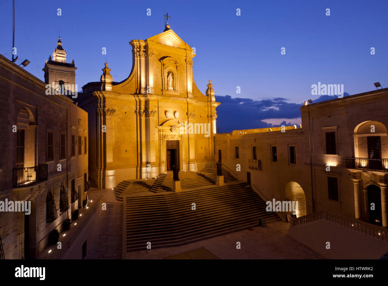 Cathedral Square at the Citadel is dominated by the  Gozo Cathedral. Stock Photo