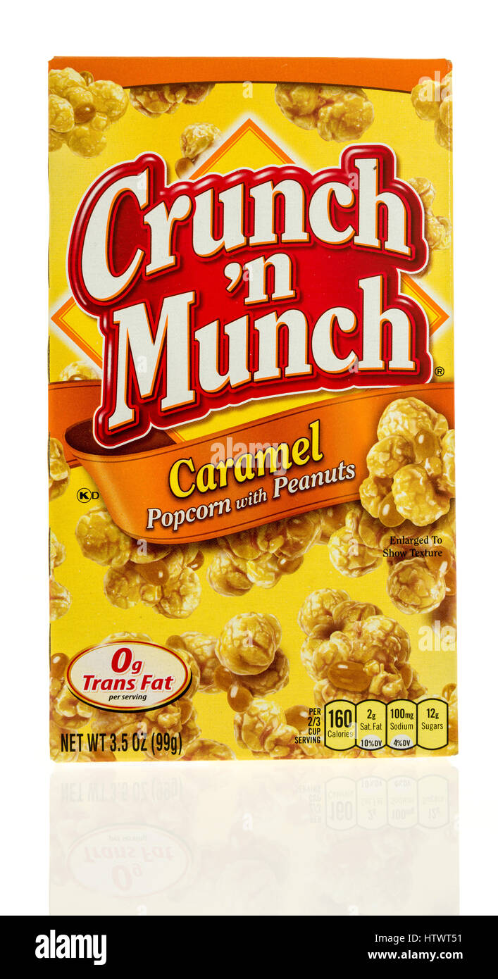 Winneconne, WI - 21 February 2017:  Box of Crunch N Munch in caramel flavor on an isolated background. Stock Photo