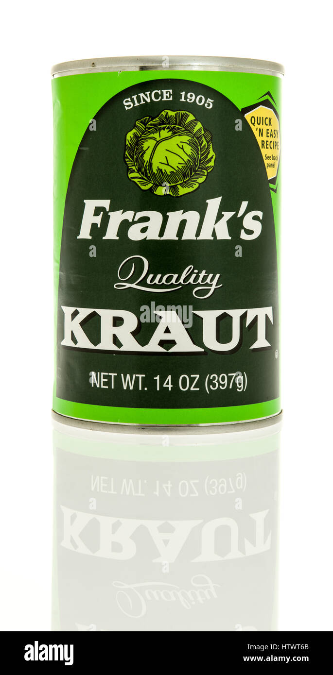 Winneconne, WI - 3 March 2017:  Can of Frank's sour kraut on an isolated background. Stock Photo