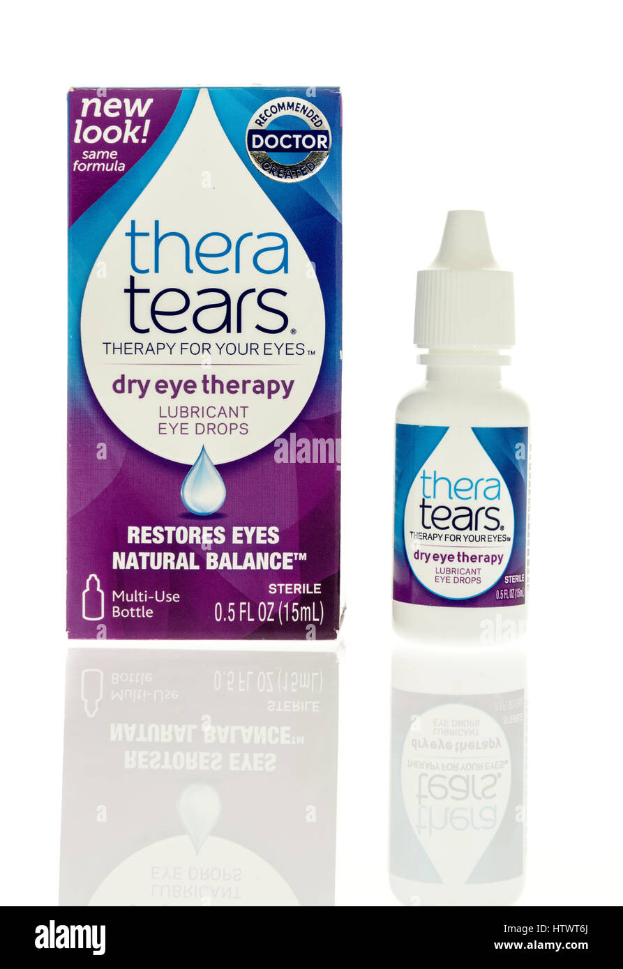Winneconne, WI 5 March 2017 Thera tears eye drops on an isolated