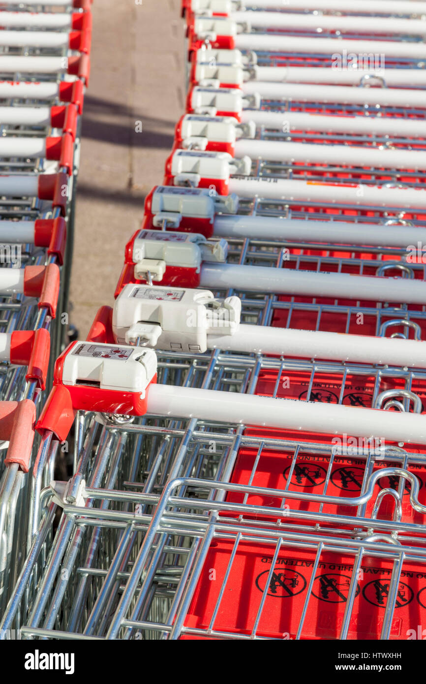 Supermarket shopping trolleys, England, UK Stock Photo