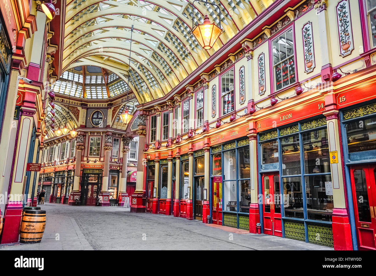 Deserted Leadenhall market, victorian covered market, London. Stock Photo