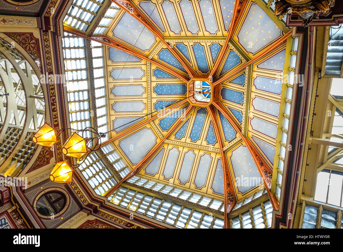 Central dome roof at Leadenhall market, victorian covered market, London. Stock Photo