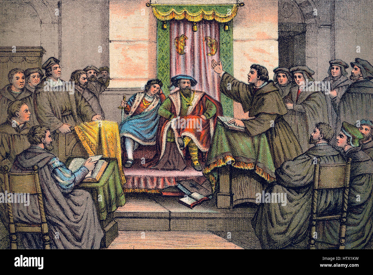 The Leipzig Debate or Leipziger Disputation, a public debate between Martin Luther and Johann Eck, 1519, Leipzig Stock Photo
