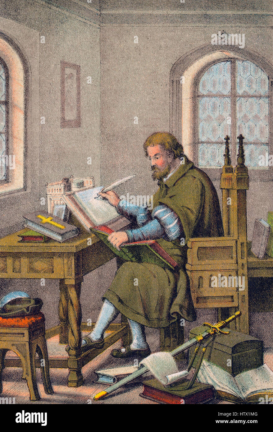 Martin Luther, translating the holy bible at the Wartburg castle, Germany, 1521-22 Stock Photo