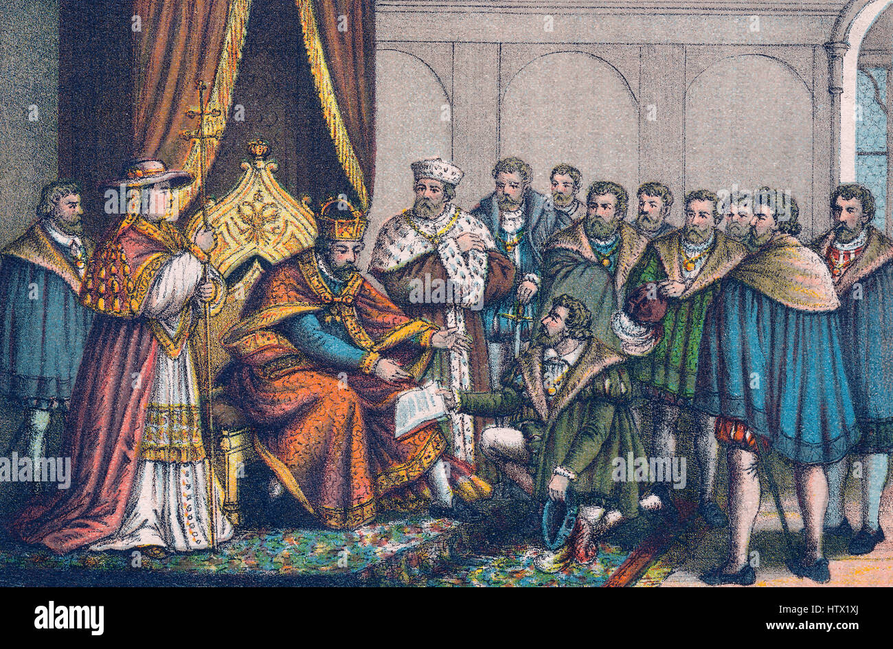 Reading of the Confessio Augustana in front of Emperor Charles V at the Diet of Augsburg, 1530 Stock Photo