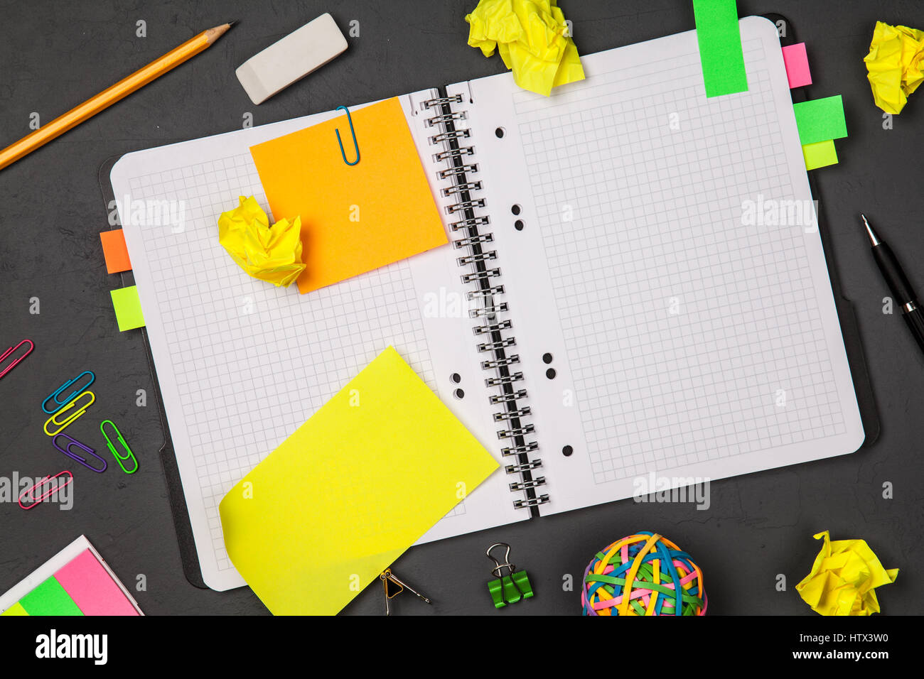 Open Notepad Book Open notepad with office supplies Stock Photo - Alamy