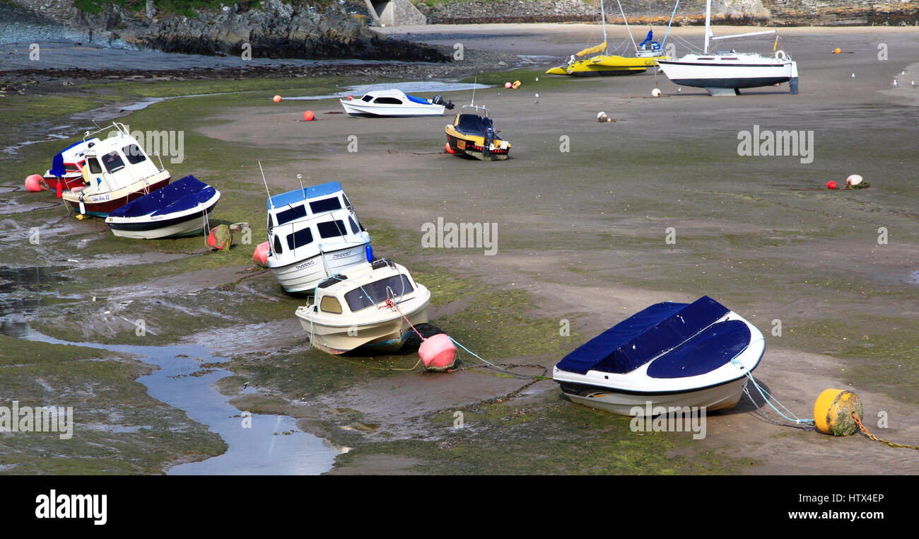 The tide out at Barmouth Harbour, Barmouth, Gwynedd, Wales, Europe Stock Photo