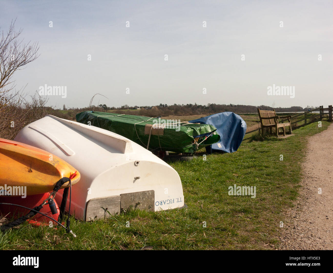 Some upside down boats at the Wivenhoe Sailing Club Stock Photo Alamy