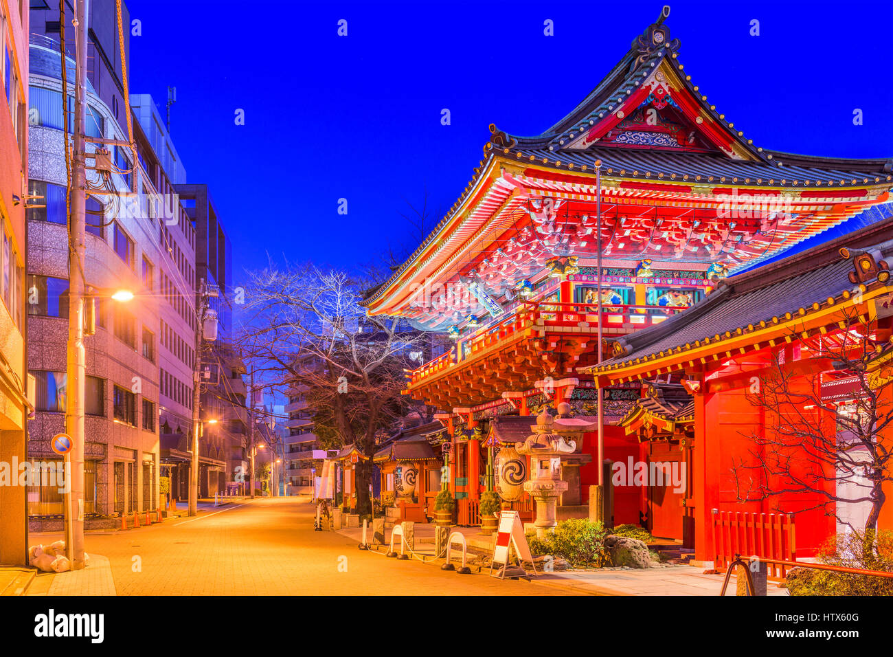 Tokyo, Japan at Kanda Shrine's main gate. (text on gate and lanterns all read 'Kanda Shrine') Stock Photo