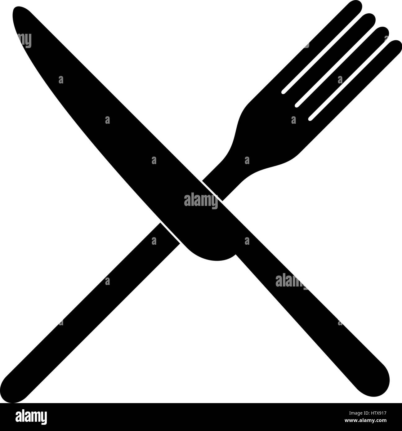crossed fork over knife - white vector icon Stock Vector