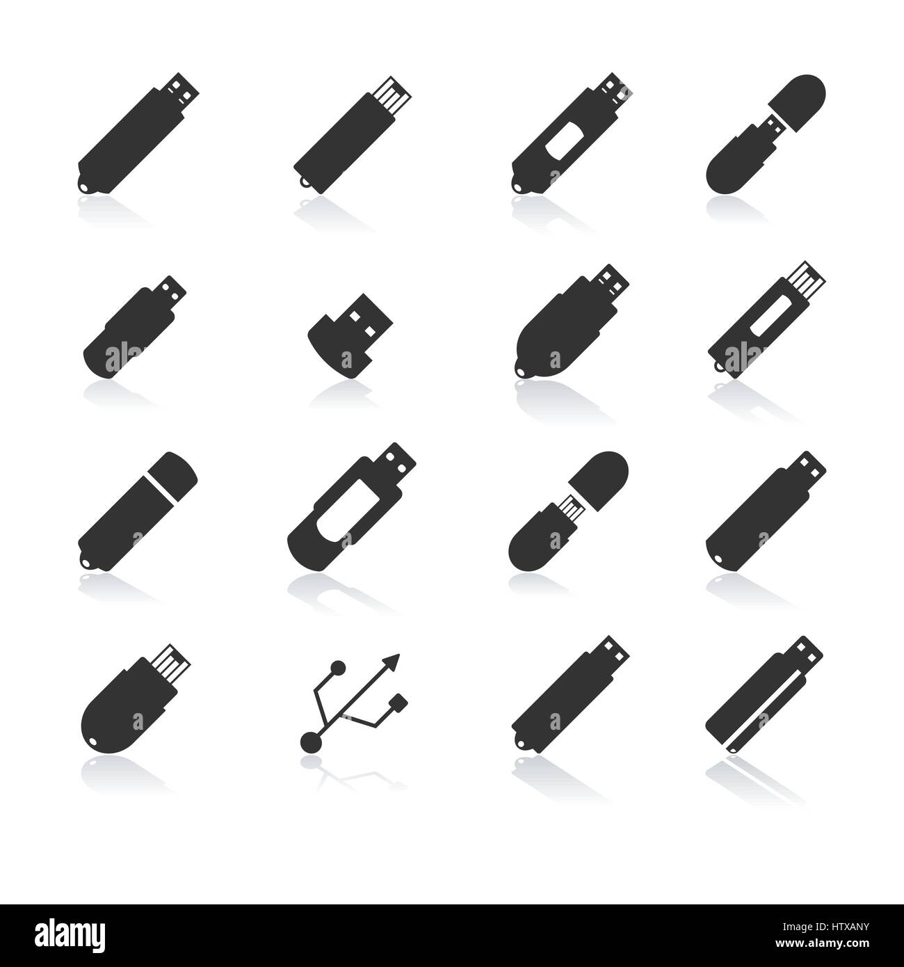 Icons flash drive with mirror reflection isolated on white background ...