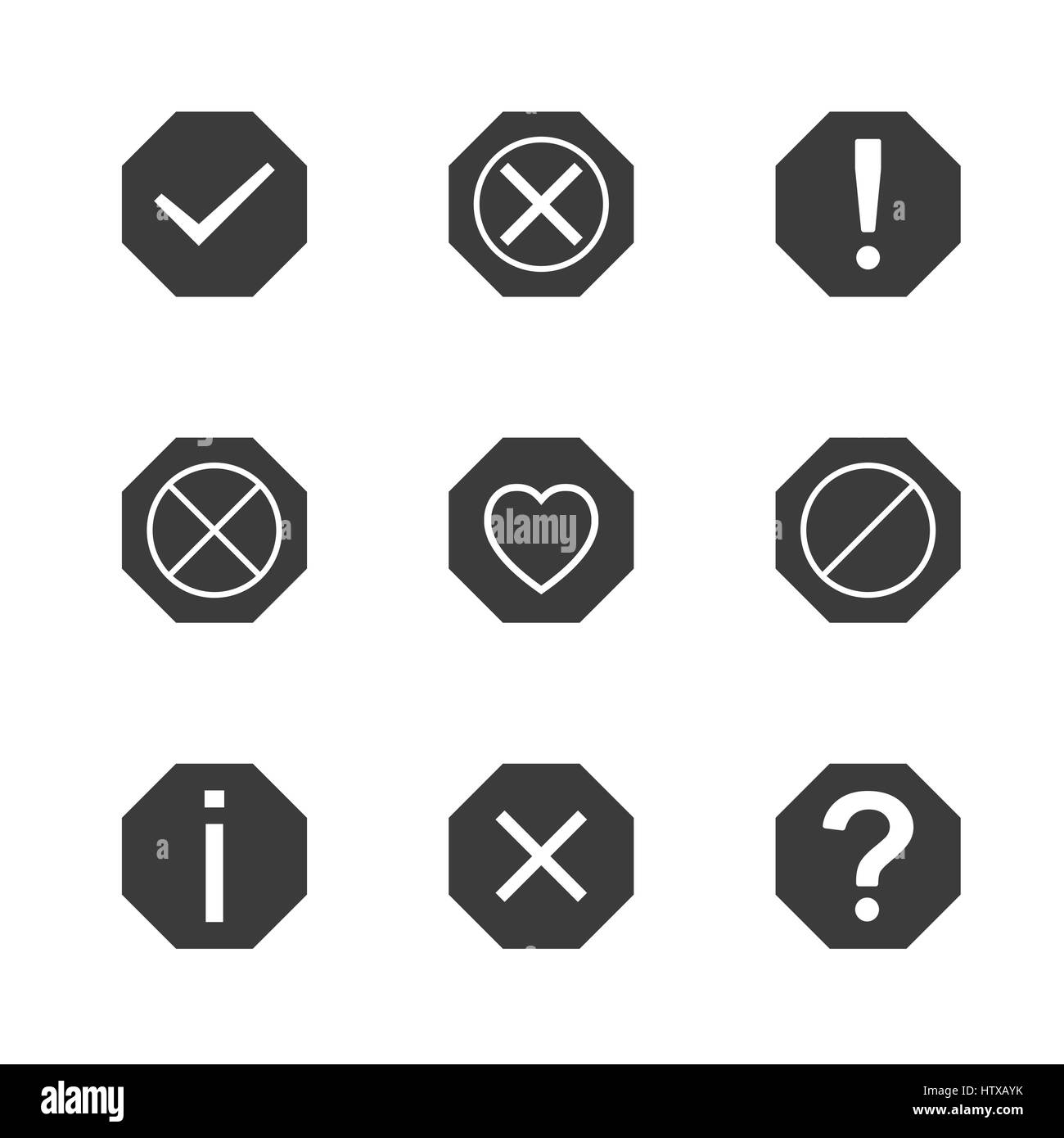 Set of icons and signs, symbols help, information, check, delete, attention vector illustration Stock Vector
