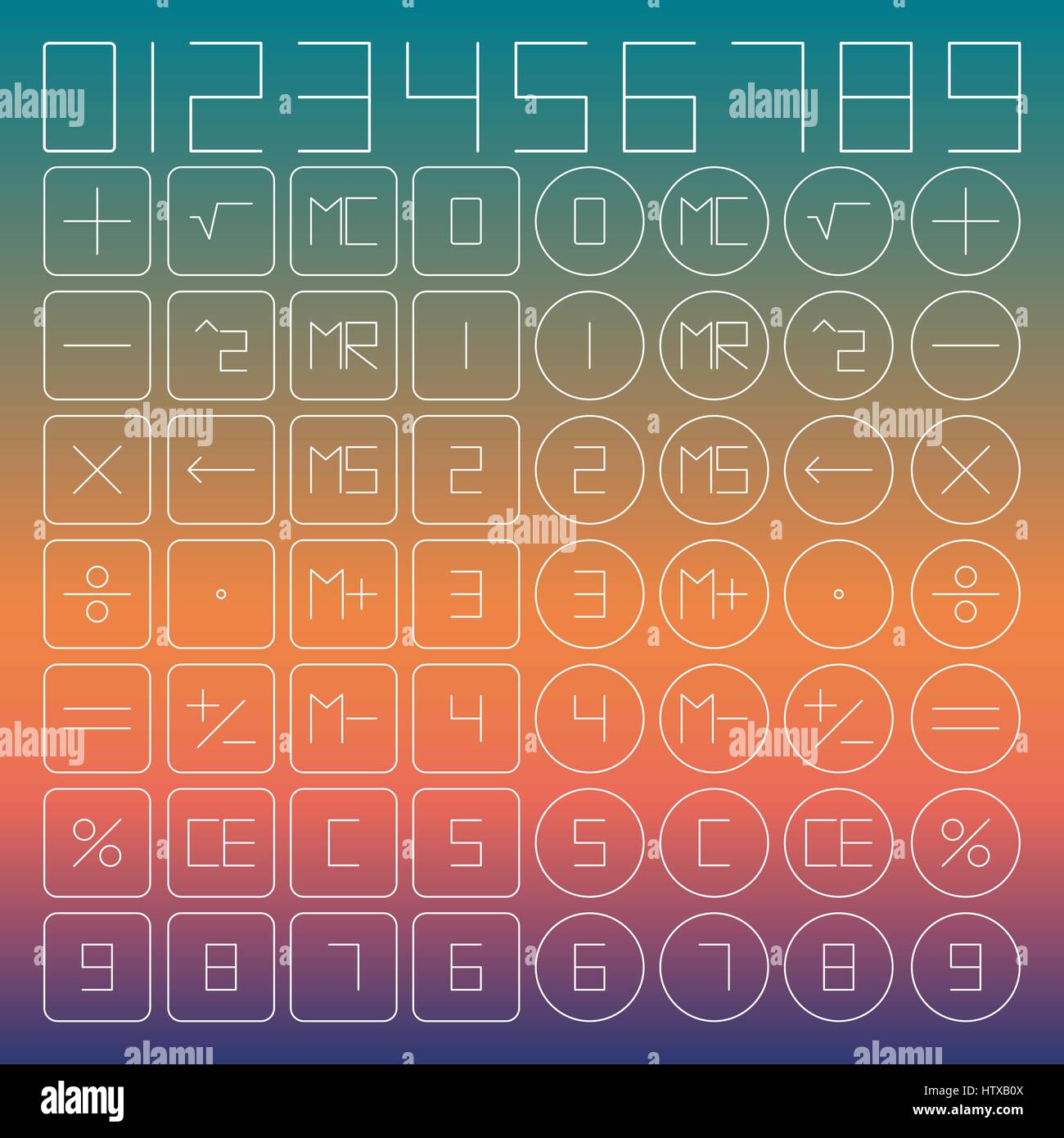 A set of mathematical symbols for the calculator of thin lines, vector ...
