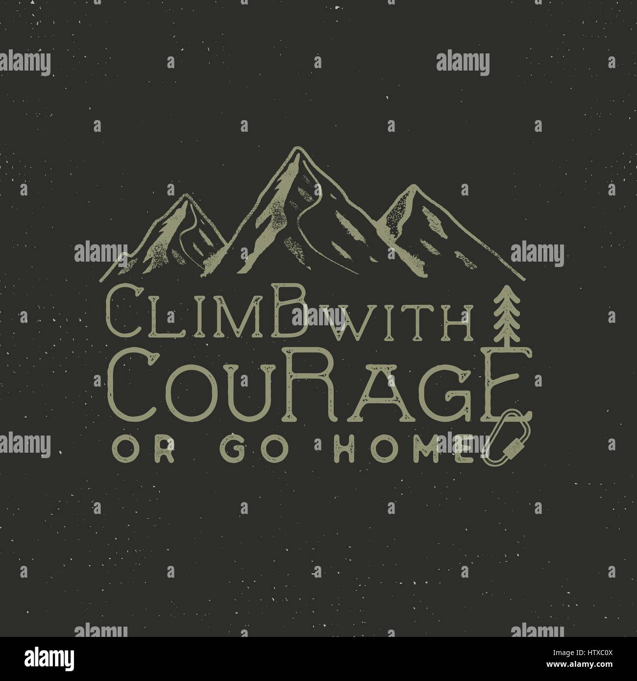 Climbing vintage label design. Hand drawn badge with mountain, climb