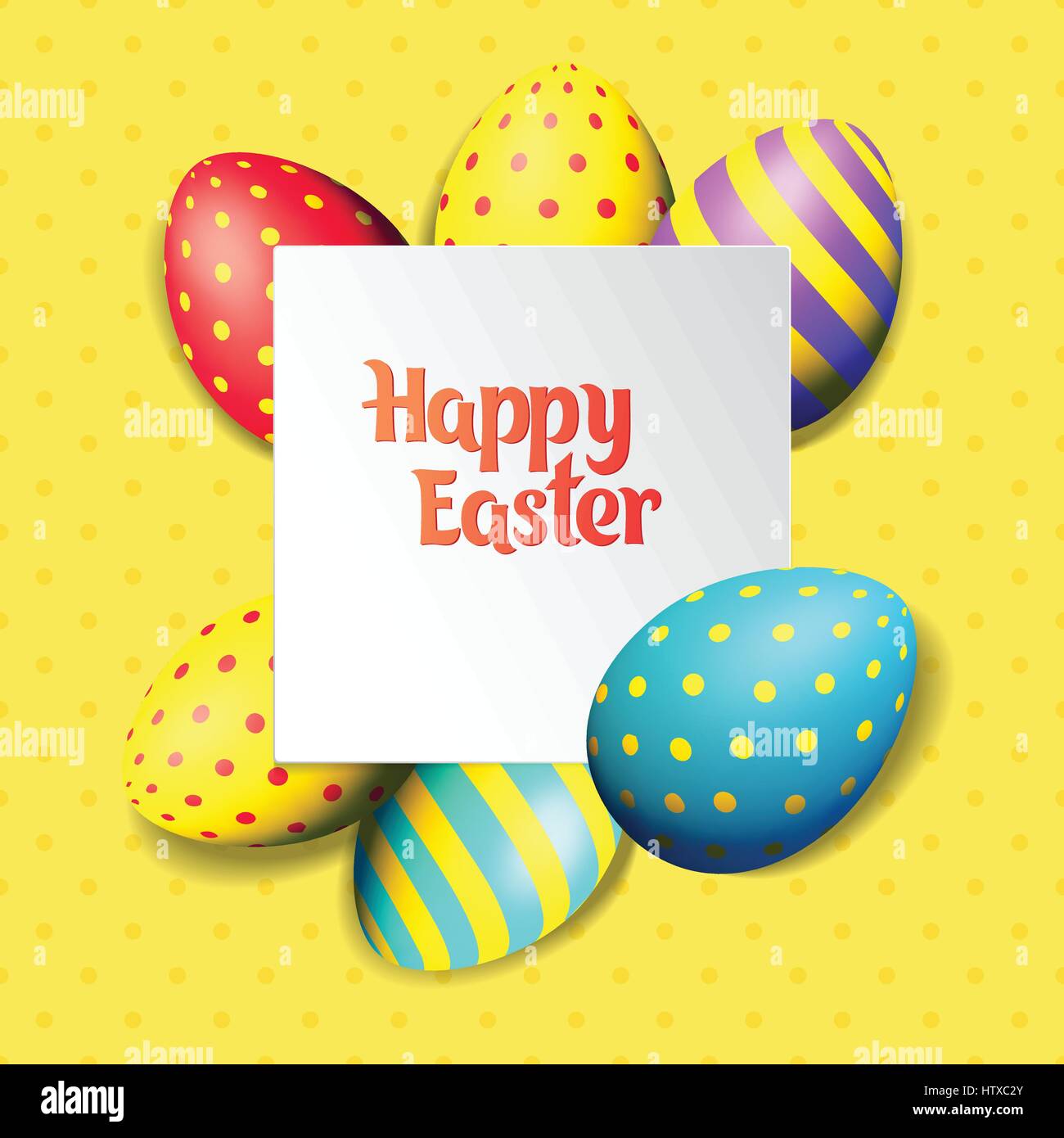 Happy Easter eggs and text on colored background with frame vector ...