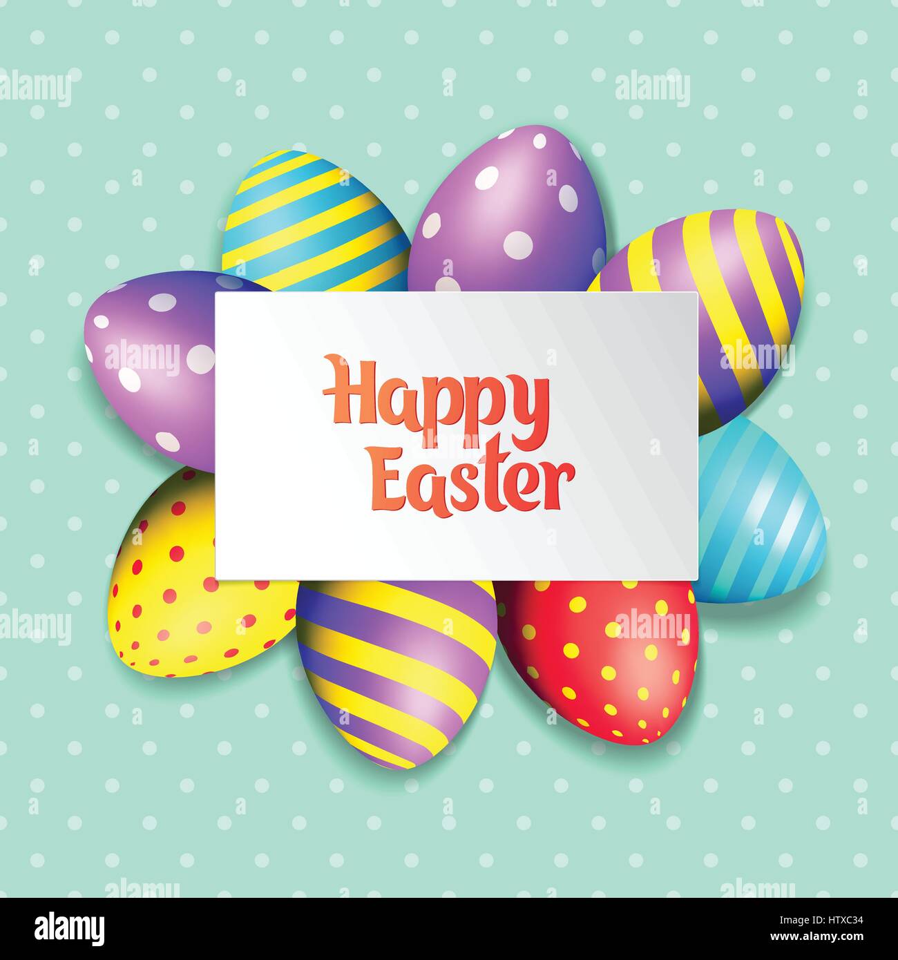 Happy Easter eggs and text on colored background with frame vector ...