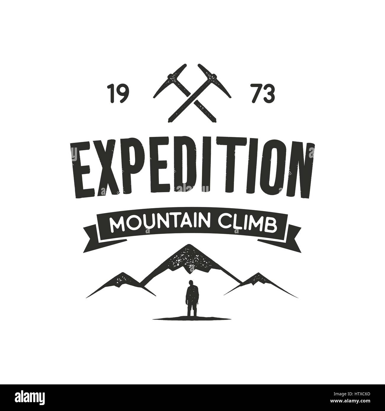 Mountain expedition label with climbing symbols and type design