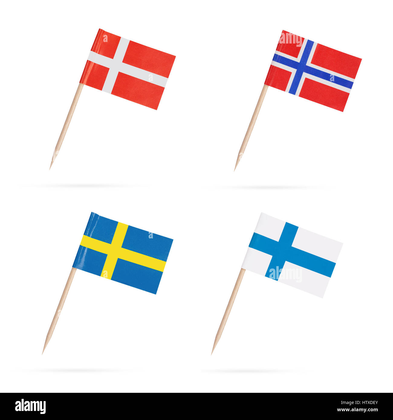 Scandinavian mini flags. Flag Norway, Sweden,Finland and Denmark Stock Photo
