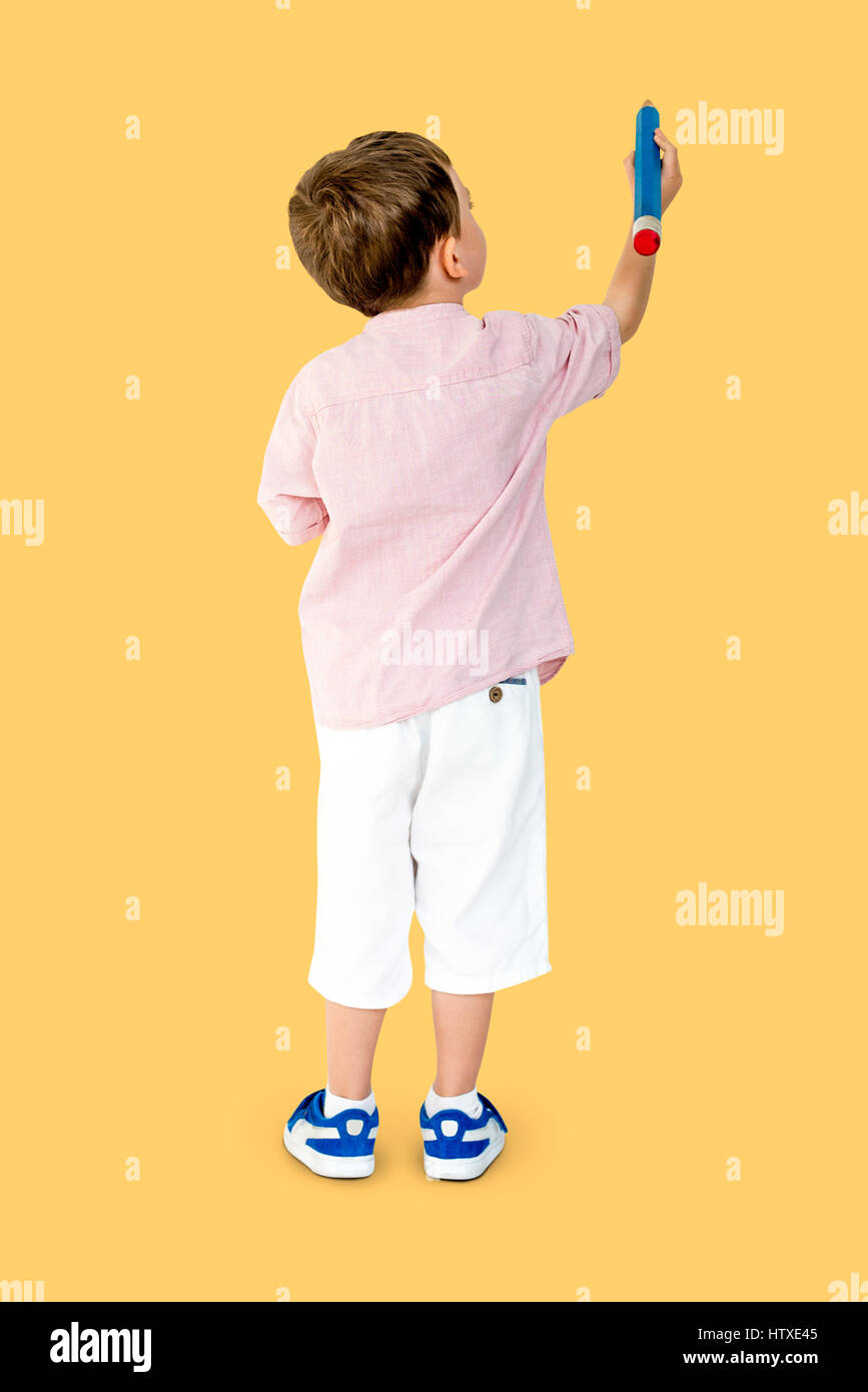 Little Kid Drawing Back View Stock Photo - Alamy