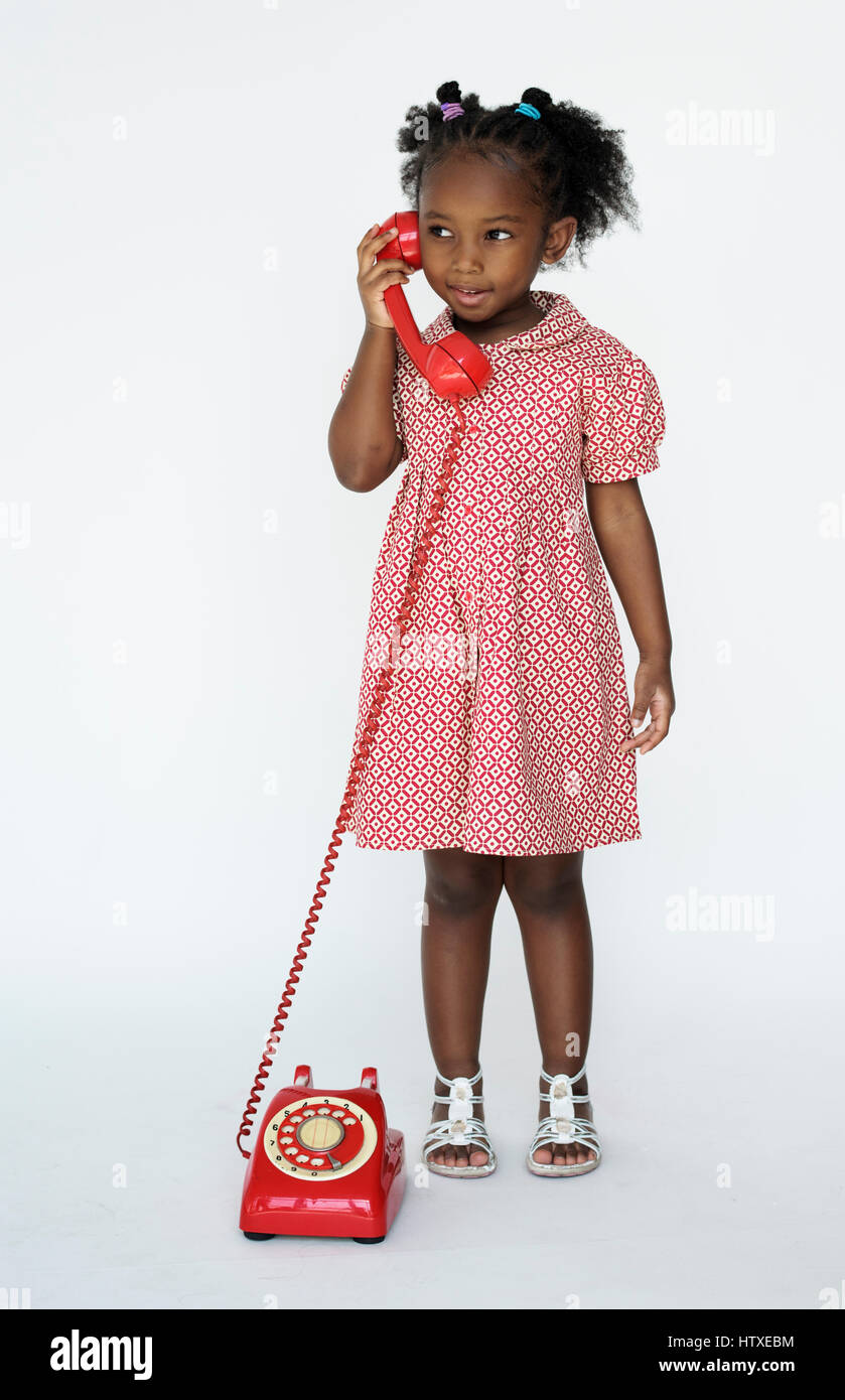 Little Girl Smiling Happiness Talking on the Phone Communication Stock ...