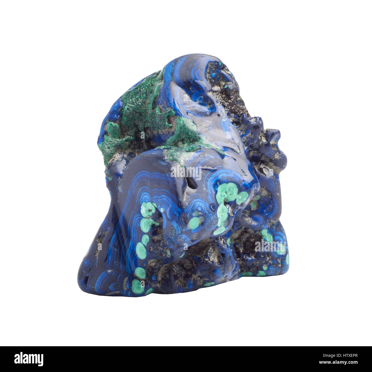 Blue Polished Azurite gemstone isolated on white background Stock Photo