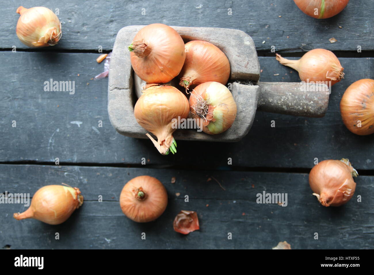 Fresh golden organic onions, clean eating concept Stock Photo