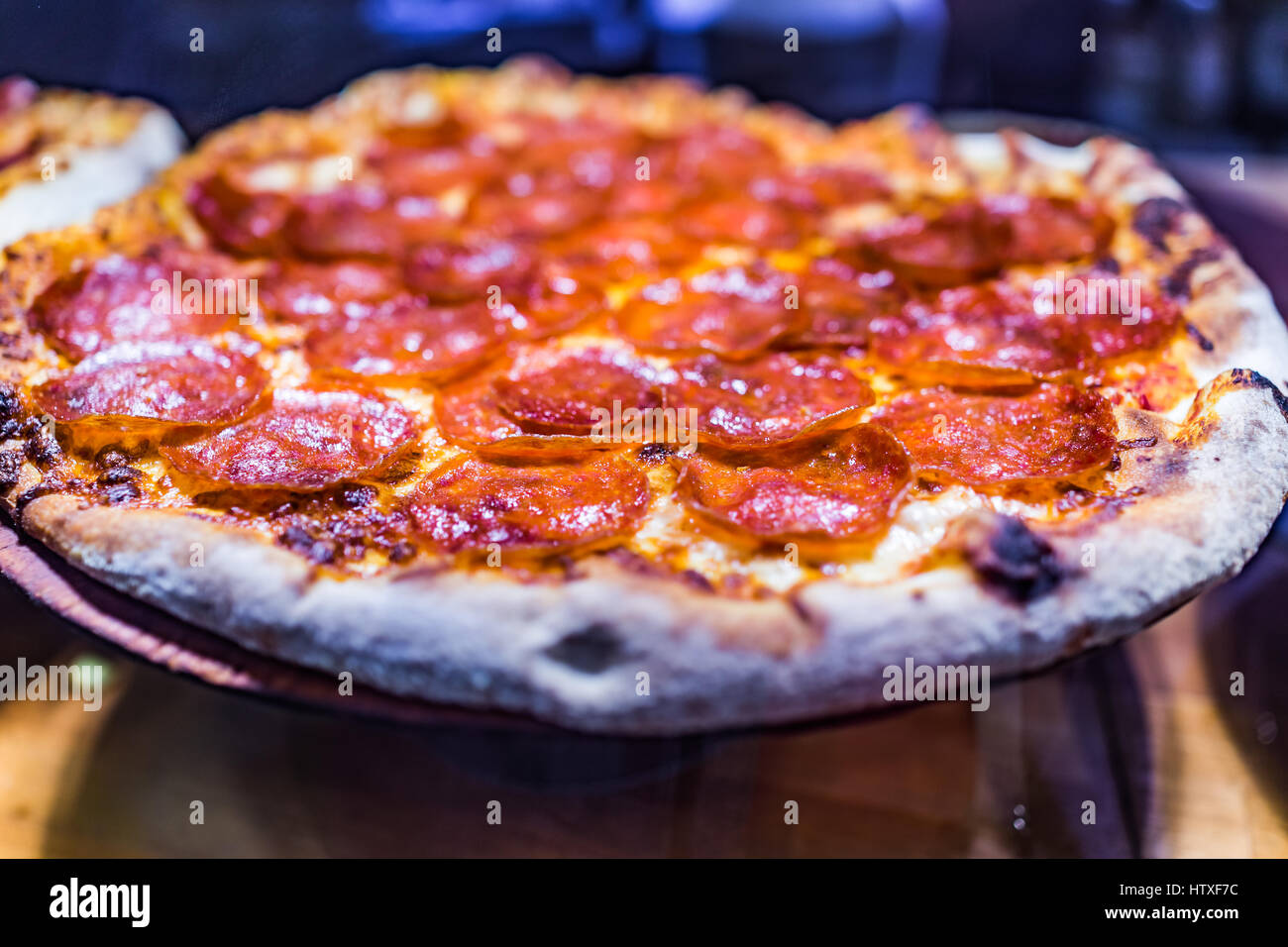 Pepperoni pizza macro closeup Stock Photo Alamy