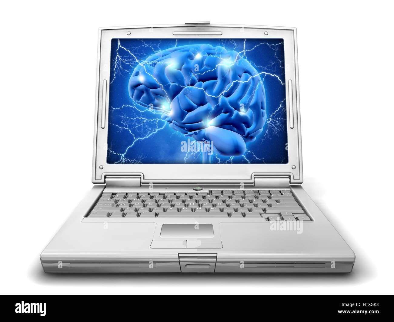 3D concept background of brain image on laptop depicting alzheimers research Stock Photo