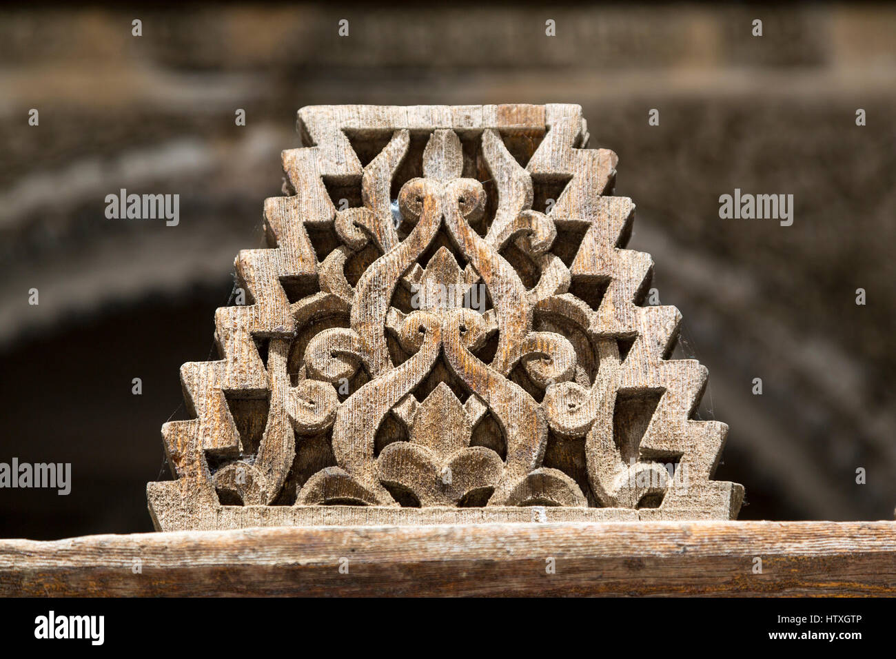 Fes, Morocco.  Medersa Bou Inania.  Carved Wooden Decoration. Stock Photo