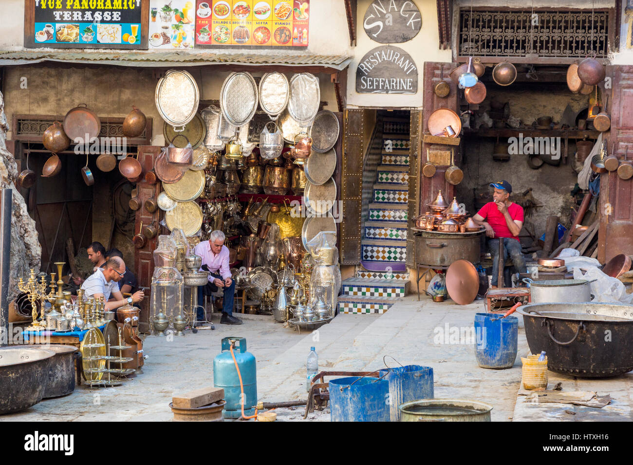 Fes, Morocco.  Seffarine Square (Place Seffarine), the Metalworkers Square. Stock Photo