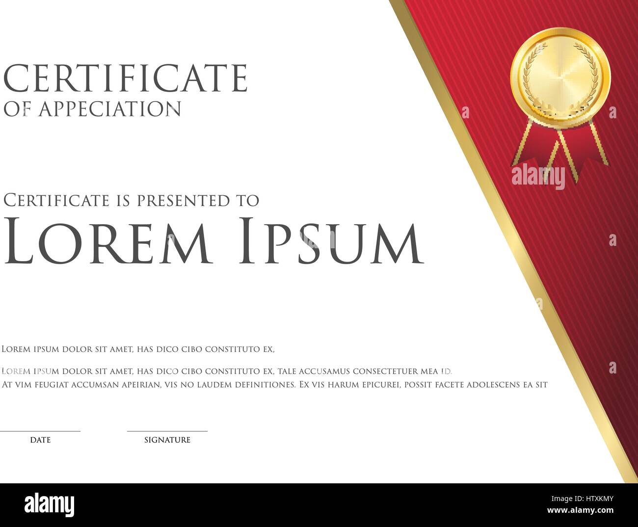 Simple certificate card template white and red theme with gold badge