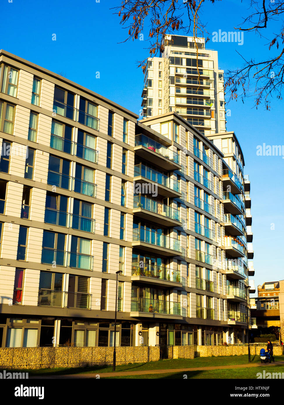 Modern apartments building near Deptford bridge DLR station - London, England Stock Photo