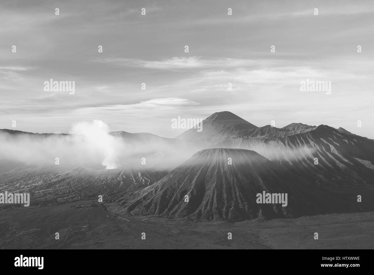 Early morning after sunrise view of the spectacular Gunung Bromo and