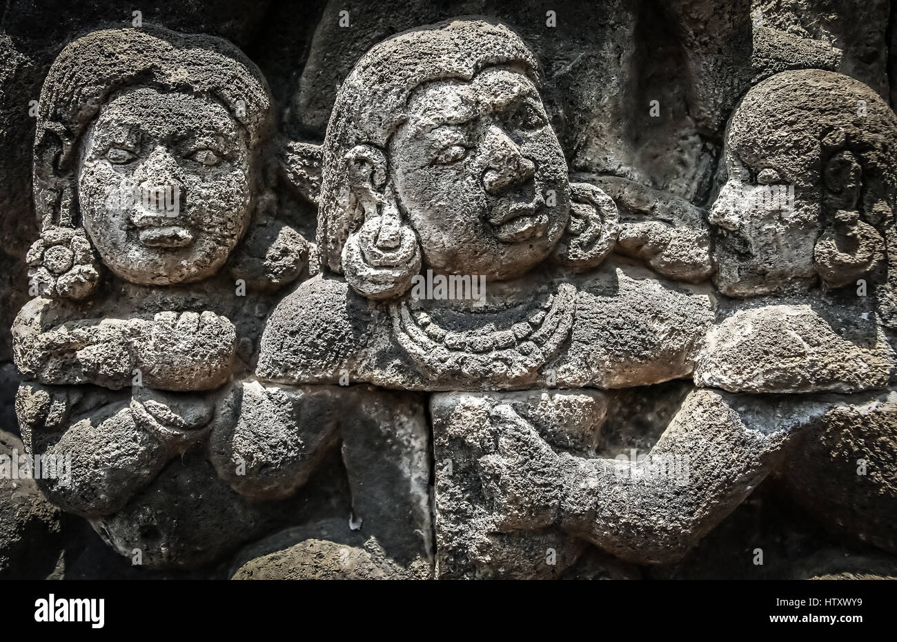 Details of sculptures and reliefs on the walls of the Borobudur temple ...