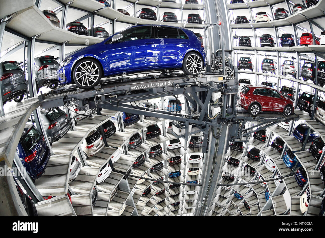 Volkswagen Golf Cars Are Loaded In A Delivery Tower At The Companies Stock Photo Alamy