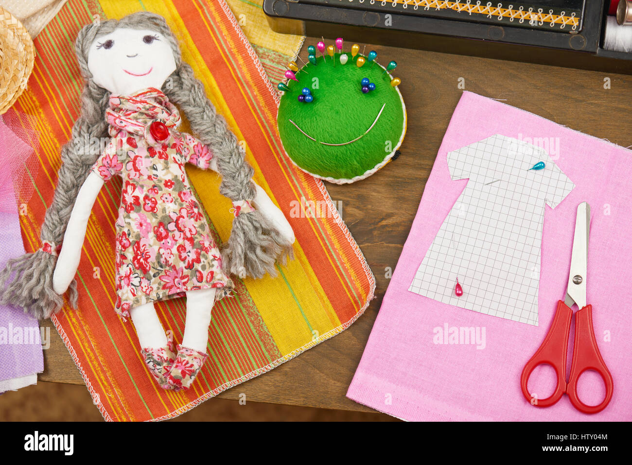 the pattern of clothing, sewing accessories top view, seamstress