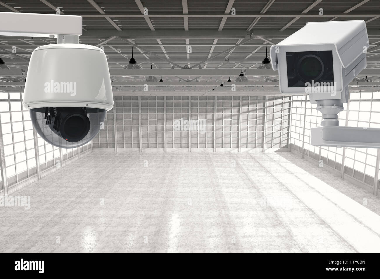 3d rendering security camera or cctv camera in empty factory Stock ...
