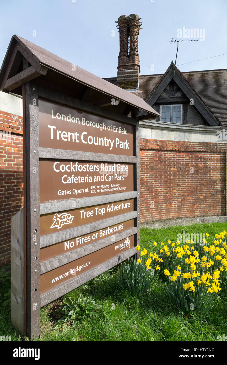 The main entrance to Trent Country Park in Cockfosters Road. Stock Photo