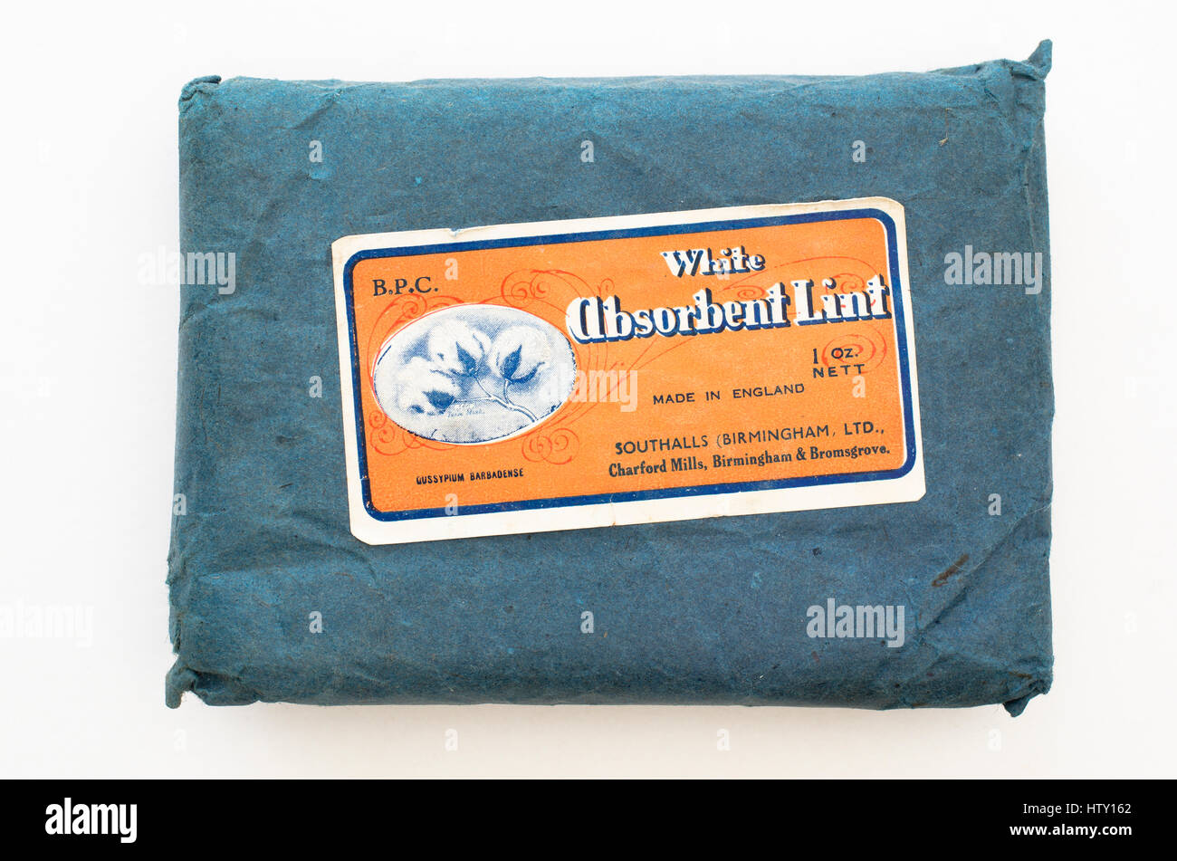 Old packaged absorbent lint made by Southalls of Birmingham UK Stock Photo