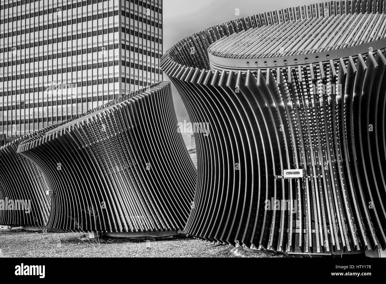 Earth Tubes the eco ventilation system in from of the Co-op groups  Manchester headquarters. Stock Photo